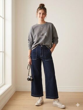 J Crew Wide Leg Dark Indigo Cropped Denim Pants Size 27 / 4